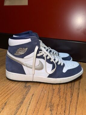 Jordan 1 High Top Sneakers in Navy, White and Silver